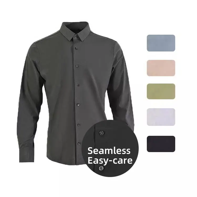 Custom Men's Seamless 4-Way Stretch Easy-care formal casual long sleeve work shirts mans slim fit shirt