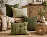 Housse de coussin décorative en polyester vert olive texturé, motif quadrillé, 45x45cm, pour canapé et décoration intérieure