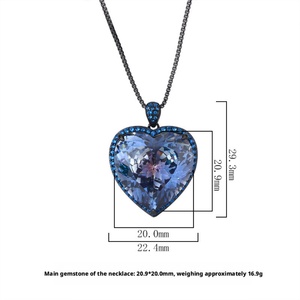 High Quality 20*20mm <b>Heart</b> Cut Blue Cubic Zirconia Jewelry Eco-friendly Copper <b>Black</b> Gold Plated Blue <b>Heart</b> Pendant Necklace - Product Image 6