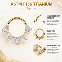 Anneau de nez personnalisable en titane G23 de qualité supérieure, incrusté de cœur en oxyde de zirconium AAAAAA taille Asscher, avec fermoir clicker articulé, bijoux corporels, vente en gros