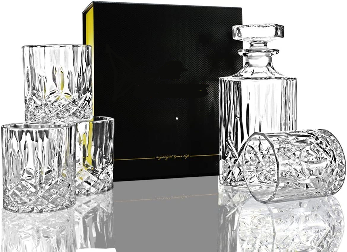 Crystal Decanter Set With 4 Whiskey Glasses with box Whiskey Decanter Sets