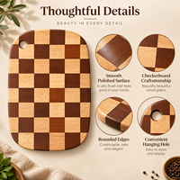 Planche à découper en bois d'hévéa à motifs damier avec blocs bicolores, planche de service pour la cuisine, la viande, les légumes et le pain