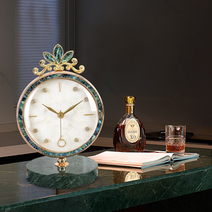 European Style Desktop <b>Clock</b> Ornament Round Marble Base Battery Operated Living Room Decorative Table <b>Clock</b> - Product Image 4