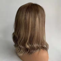 Perruque Casque Courte Casher Vierge Européenne 100% Ombrée Blonde Ondulée avec Frontal en Dentelle Suisse, Cheveux Humains de Grande Taille