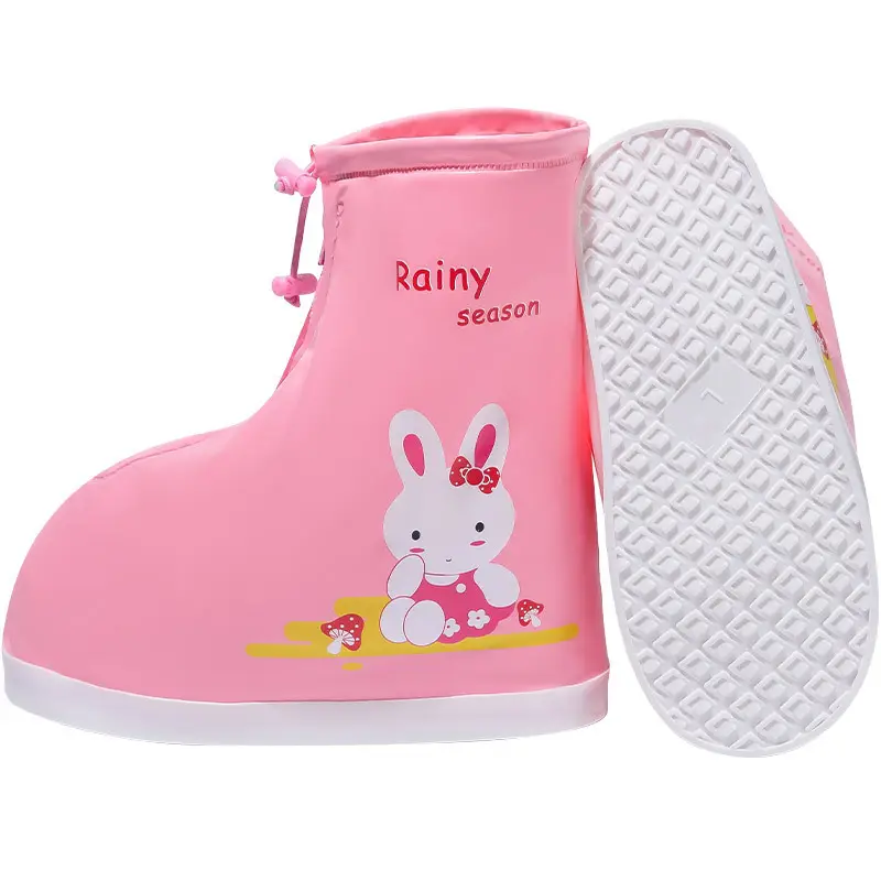 Kids Rain Shoe Covers Cartoon Children Soft Sole Zipper Rain Boots Cute Baby Outdoor Rain Shoes Men and Women Waterproof EVA