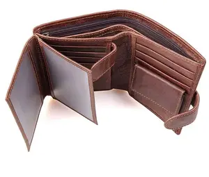 लोकप्रिय बटुआ निर्माताओं थोक रेट्रो cowhide चमड़े आरएफआईडी अवरुद्ध कार्ड धारक बटुआ