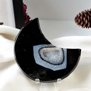 Prix de gros : Pierres de guérison en agate noire druzy sculptée, en forme de lune, style vintage traditionnel spirituel, pour la lithothérapie - Product Image 3