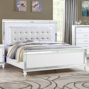 Coiffeuse moderne à LED avec miroir et garniture en cristal blanc, commode de rangement glamour avec miroir pour chambre à coucher - Product Image 4