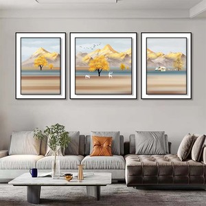 Arte Mural Moderno de Praderas y Montañas con Marco, Paisaje Grande con Textura 3D, Cuadros Trípticos Colgantes de Cuero Vegano - Product Image 2