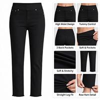 Jean slim taille haute poli pour femme, longueur longue, en denim, à enfiler, idéal pour les journées de bureau calmes en automne