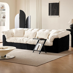 2026 फ्रेंच ने दो टोन चमड़े के सोफे को प्रेरित किया, क्लाउड सिल्हूट क्रीम टौपे शीर्ष अनाज असबाब सीधे सेटर - Product Image 2