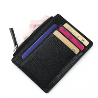 Dompet pendek kulit PU pria wanita, dompet kecil ritsleting saku koin ramping Mini Ultra tipis pemegang kartu Bank