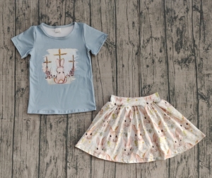 Ensemble 2 pièces décontracté pour petites filles, T-shirt imprimé lapin de Pâques et jupe-short respirante, nouvelles créations pour enfants - Product Image 5
