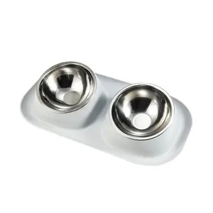 Wholesale Stainless Steel Pet Slow Food Bowl Pet Supplies Anti Ant Water And Food Slanted Double Pet Bowl