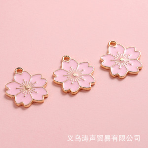Breloques en alliage en forme de fleur de cerisier, procédé de goutte d'huile, pour la fabrication de bijoux, accessoires DIY, pendentif, 12 mm - Product Image 4