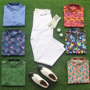 Fabricantes de ropa de golf con logotipo personalizado de alta calidad Camiseta Polo de golf de LICRA de poliéster ajustada con estampado completo informal para hombre