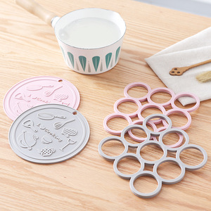 Round Silicone Heat Insulation Mat Pink And Gray Coaster For Kitchen Pot Cup Table Use - Product Image 1