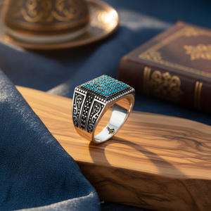 925K Sterling <b>Silver</b> New Design Turkish <b>Men</b> Turquoise <b>Ring</b> - Product Image 3