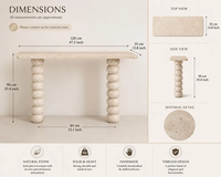 Table console moderne YUSHI Wabi-sabi en travertin avec pieds sculpturaux en orb superposés, table d'entrée pour projets de design haut de gamme
