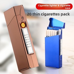 Nouvel étui à cigarettes de <span class=keywords><strong>luxe</strong></span> en aluminium pour femmes, lot de 18, avec chargeur USB, briquet intégré et design logo, pour le rangement des cigarettes - Product Image 1