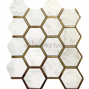 Newsta moderno lusso esagonale mosaico muro mattone 3D bagno sfondo piastrelle della parete decorazione piastrelle di marmo decorativo