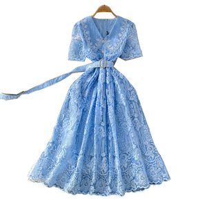 Vestido de encaje de noche Formal de lujo para mujer, verano, manga corta, bordado de ganchillo, Vestidos largos de graduación, Vestidos de fiesta de pasarela - Product Image 5