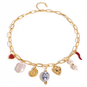 สร้อยคอจี้รูปหัวใจประดับมุกสแตนเลสสำหรับผู้หญิง สไตล์วันหยุด แรงบันดาลใจจากมหาสมุทร เครื่องประดับสไตล์อินเทรนด์ - Product Image 5