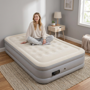 Modern Design Portable PVC Inflatable Air Bed Mattress with Flocking Cover Built-In Pump Durable for Camping & Outdoor Use - Product Image 2