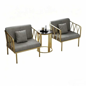 Ensemble de meubles en fer doré de luxe minimaliste moderne, fauteuil de loisirs individuel et canapé de salon avec table basse, modèle tendance - Product Image 5