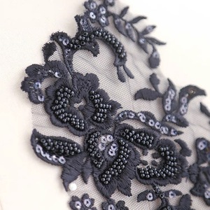 Màu Đen Và Trắng Chất Lượng Cao Sequins Đính Cườm Thêu Ren Hoa Trang Trí Mảnh Váy Cưới Cắt Mảnh Trang Trí - Product Image 2