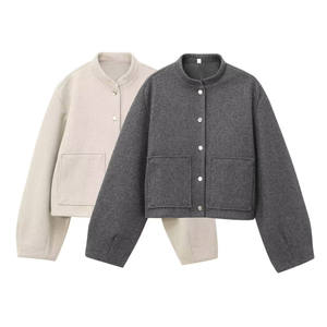 Женская одежда MYST & ZA, 2024 осенняя и зимняя новая модная простая короткая куртка с воротником-стойкой и длинными рукавами, 8741279 - Product Image 1