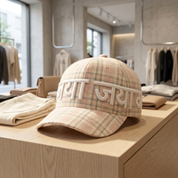 Gorra de Béisbol Personalizada al por Mayor con Bordado 3D en Relieve, Diseño a Cuadros, Visera Curva de 5 Pulgadas, Ajustable con Cierre a Presión, Unisex, de Algodón, Estilo Deportivo OEM