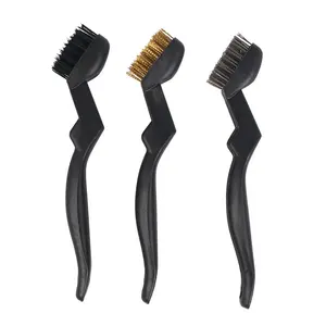 Car Detailing Cleaning Tool Wheel Tyre Rim Brush 3Pcs Wire Brush Set Nylon/Brass/Stainless Steel Bristles with Curved Handle