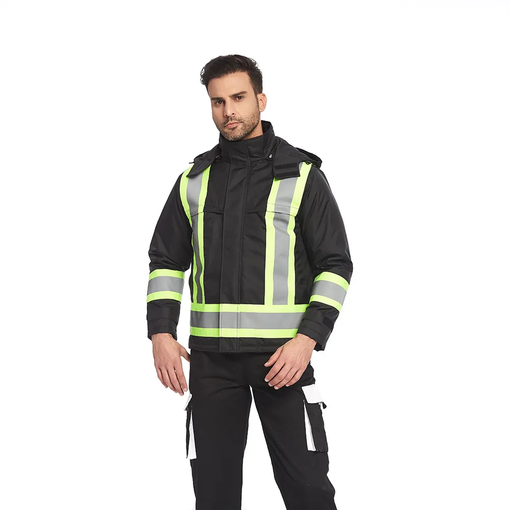 Veste de sécurité pour homme, vêtements d'hiver, Blazer chaud, uniforme de travail réfléchissant, manteau, chapeau, amovible, Logo personnalisé