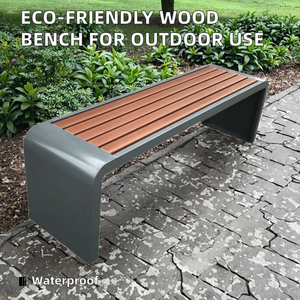 Banc public extérieur écologique en bois massif et métal, résistant à l'eau, pour patio, <span class=keywords><strong>jardin</strong></span>, parc - Product Image 3