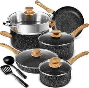 Bán buôn Granite Báo Chí nhôm không dính Cookware sets Granite Frying Pan Marble đồ nấu nướng nhà sản xuất