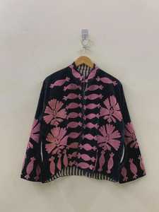เสื้อแจ็คเก็ตกำมะหยี่สีดำปักลายซูซานีสำหรับผู้หญิง งานฝีมือทำมือ สไตล์โบโฮ ลายชนเผ่า ลายสัตว์ เสื้อคลุมฤดูหนาว ผ้าฝ้าย ติดกระดุม ของขวัญสุดหรู - Product Image 1