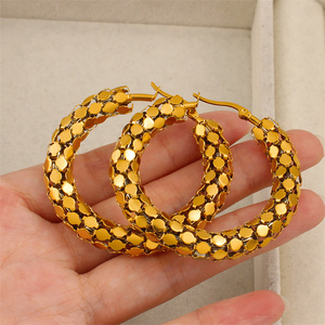 Luxury Fish Scale Hoop Earrings 18K Gold Plated <strong>Stainless</strong> <strong>Steel</strong> Elegant Dangle Earrings for Women Vacation <strong>Jewelry</strong> - Product Image 4