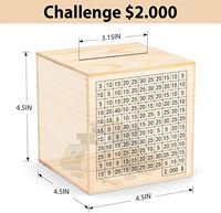 Tirelire en bois naturel à briser pour défi d'épargne, boîte à monnaie pour objectif de 2000 dollars, conteneur d'épargne pour la maison et comme cadeau