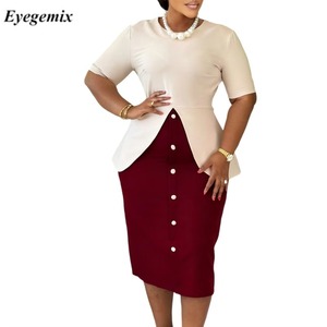 D3359 Abiti Estivi da Ufficio per Donne, Eleganti e Casual, Bicolore con Collo Tondo e Mezza Manica, Abiti Africani per <span class=keywords><strong>Donna</strong></span> - Product Image 2