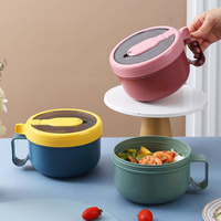 Lonchera Redonda de Gran Capacidad para Fideos Instantáneos, Apta para Alimentos, Ecológica, Hermética, Apta para Microondas, con Asa para Uso en la Cocina
