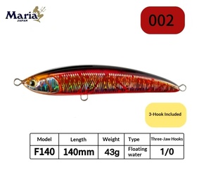 Leurre de pêche <span class=keywords><strong>Maria</strong></span> Japan LEGATO F165 en acier inoxydable imprimé, flottant, à gravité centrale, pour la pêche en mer, type « Golden Gun » - Product Image 6