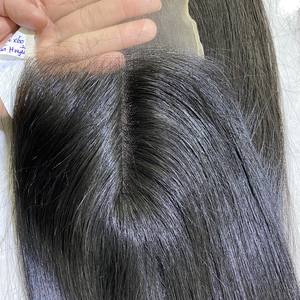 Vendedores de cabello humano virgen 4x4 5x5, cabello humano Remy virgen HD transparente con encaje suizo, cierre medio de Color Natural - Product Image 2