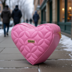 Sac bandoulière matelassé en PU rose spectaculaire en forme de cœur avec fermeture éclair pour femme, idéal pour l'hiver et l'usage quotidien - Product Image 2