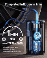 Compresseur d'air numérique intelligent portable double alimentation 6000 mAh 12 V en plastique pour voiture et vélo électrique avec manomètre et adaptateur de valve