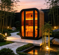 Sauna a Vapore Secco per 2 Persone, Cabina in Legno di Abete Carbonizzato, Vetro Temperato Panoramico, Illuminazione LED Ambientale