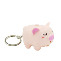Mini lampe torche LED en plastique en forme de cochon de dessin animé avec effet sonore, porte-clés mignon en forme de cochonnet