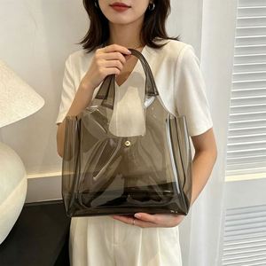 Clear PVC Jelly <b>Tote</b> Bag Custom Logo Printed <b>Plastic</b> Vest Handbag Reusable Shopping Carrier for Gift Packaging - Product Image 1