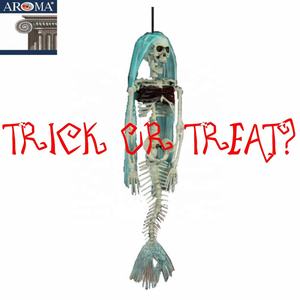 Decoraciones del Día DE LA Muerte de Halloween, modelo de esqueleto de sirena de plástico colgante con pelo azul para fiestas en casas embrujadas - Product Image 3