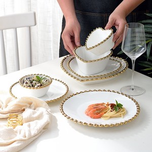 Platos de Cerámica Blancos Dorados de Proveedores Chinos, Tazón de Porcelana China Ecológico de Lujo con Forma de Corazón para Hoteles y Uso Doméstico - Product Image 5